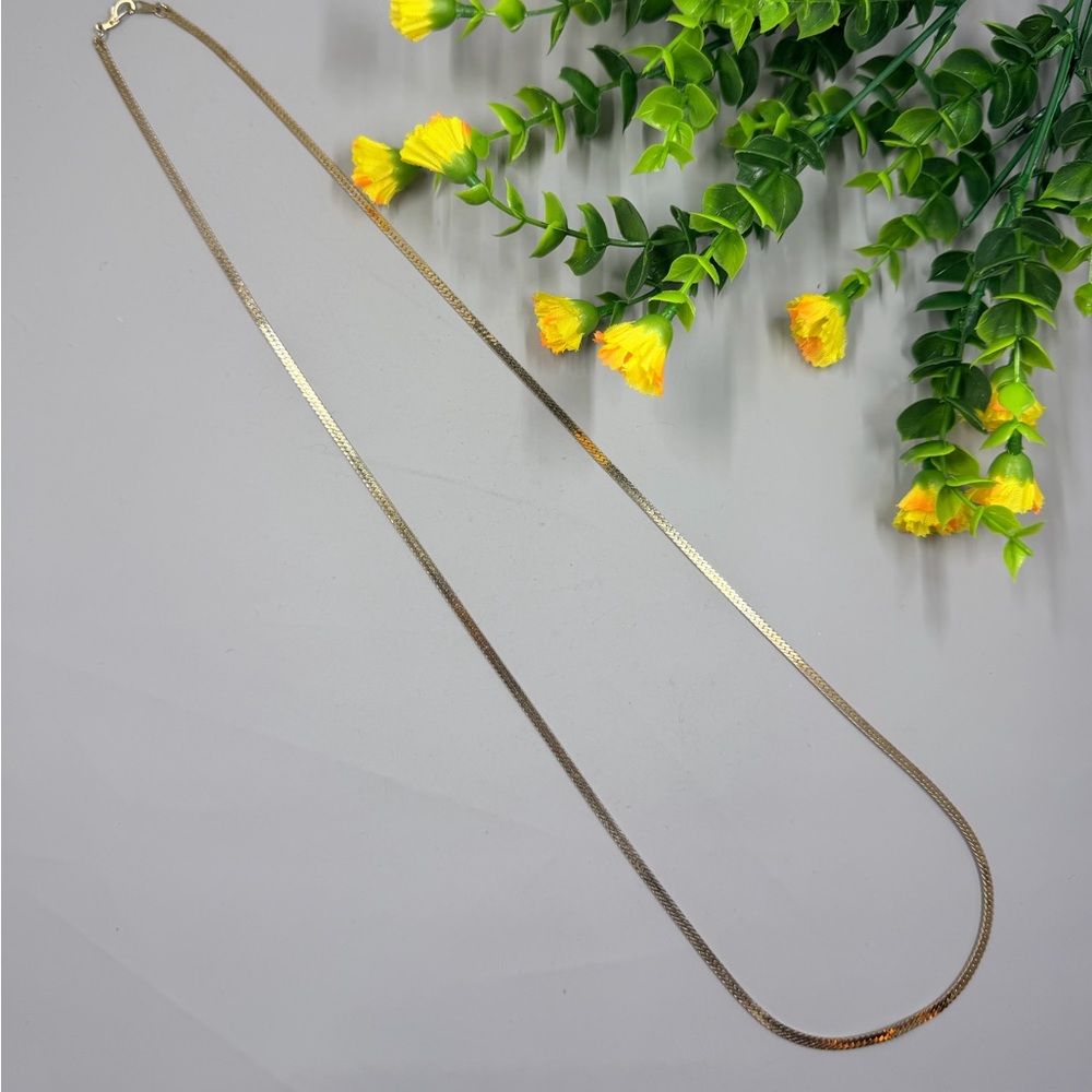 Extra Long Gold Plated Flat Cuban Chain Vintage Necklace